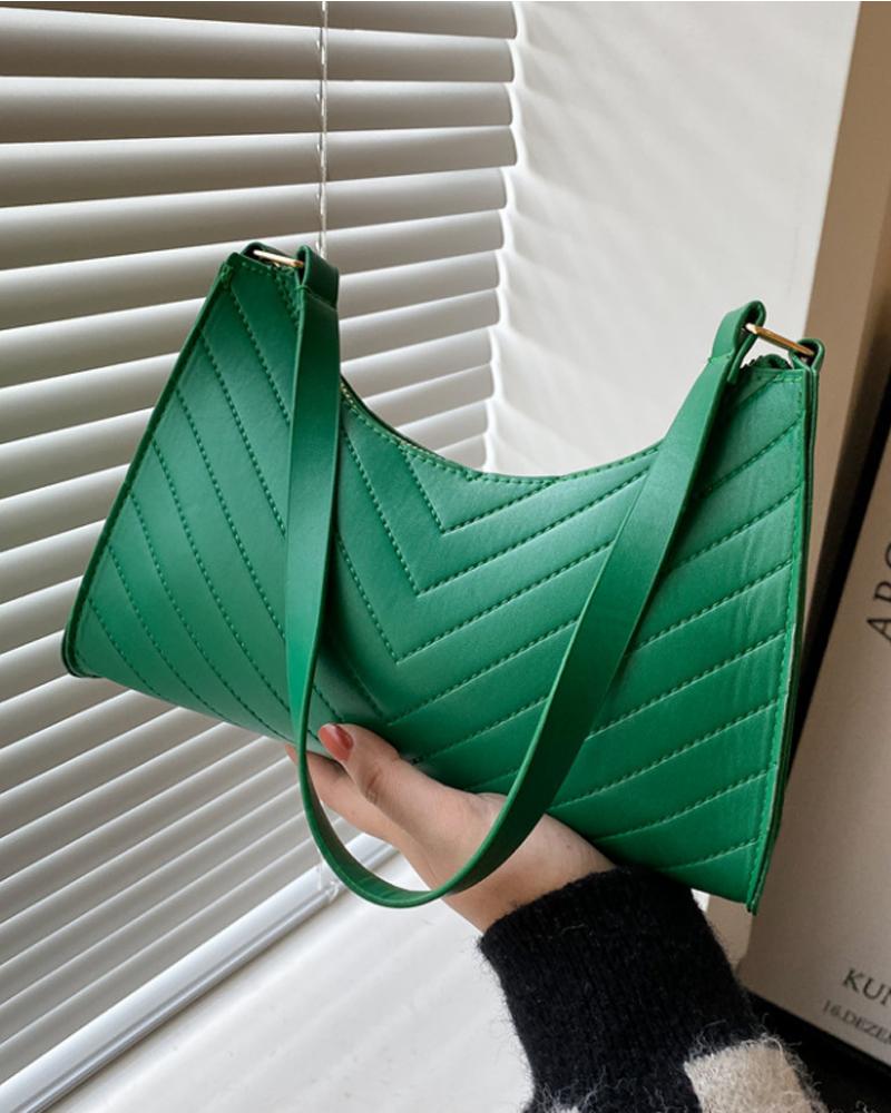 

Zipper Design Baguette Bag, Green