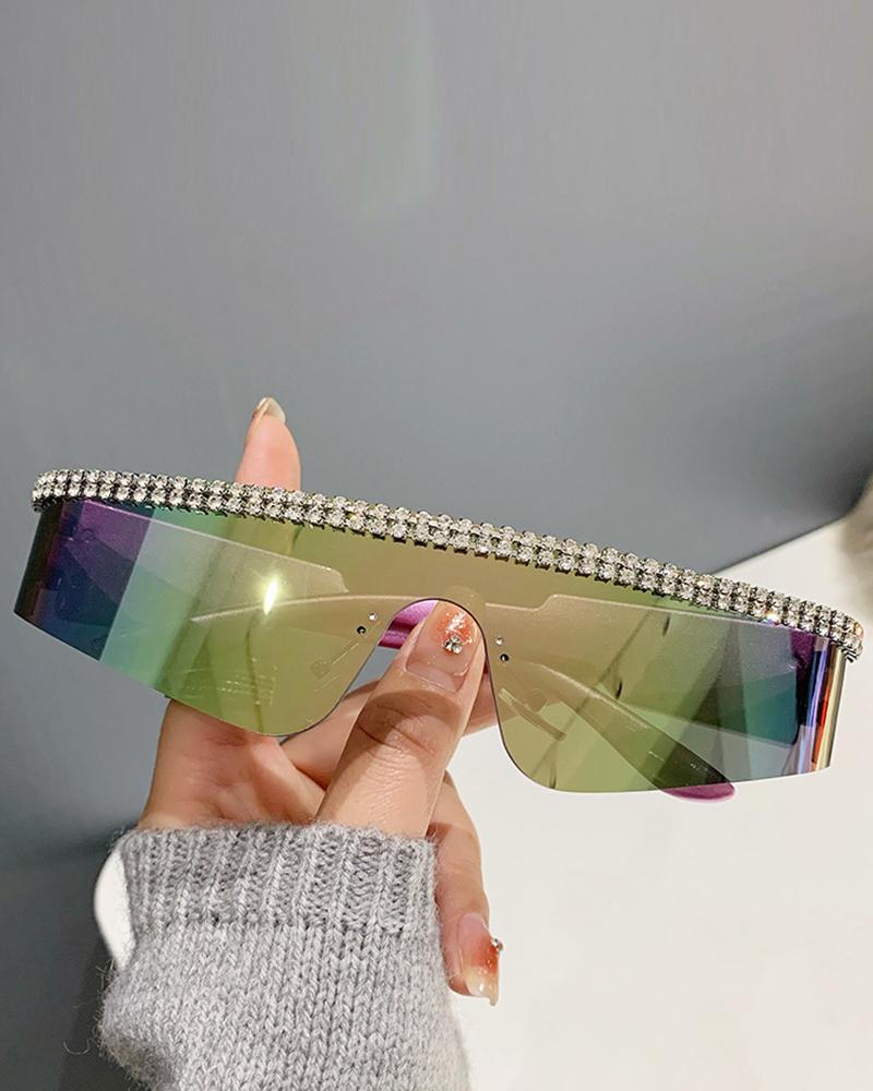 

1Pair Rhinestone Decor Sports Riding Shield Sunglasses, Pink