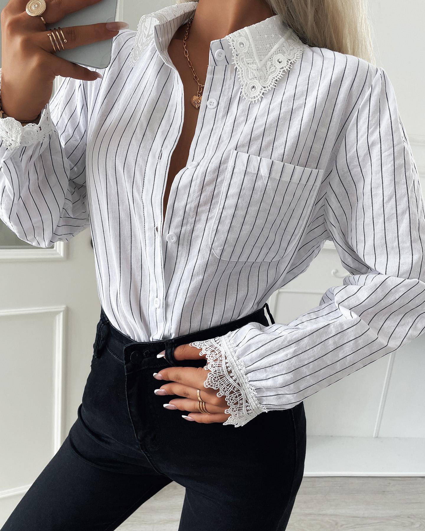 

Striped Print Button Front Pocket Design Shirt, White