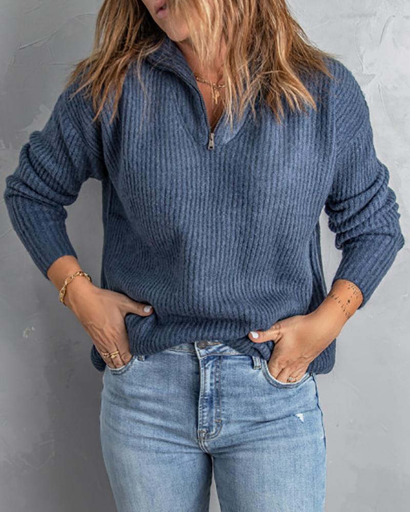 

Zipper Front Long Sleeve Sweatshirt, Blue