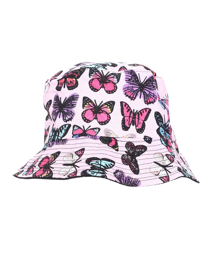 

Butterfly Print Bucket Sun Hat, Pink
