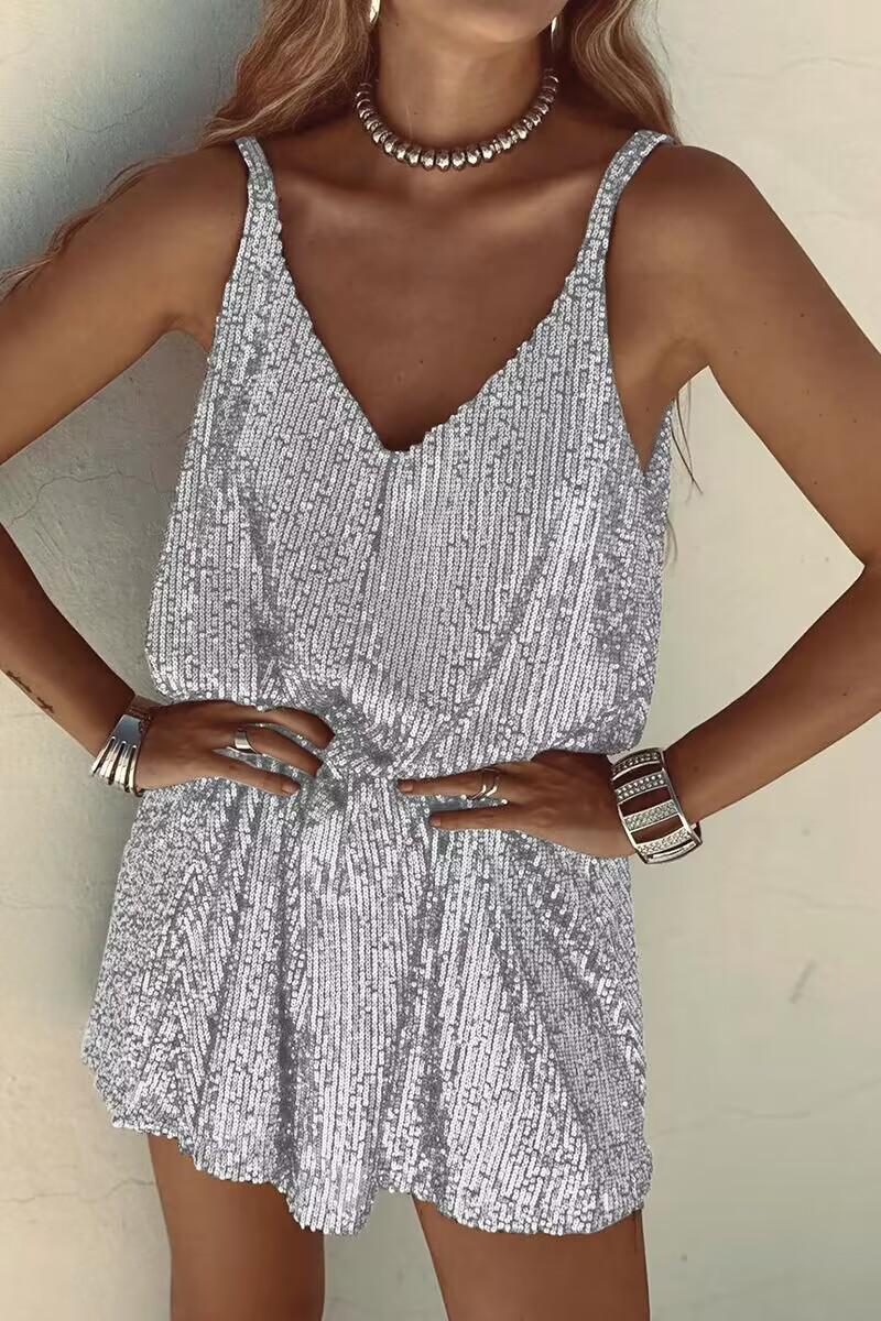 V-Neck Allover Sequin Casual Dress