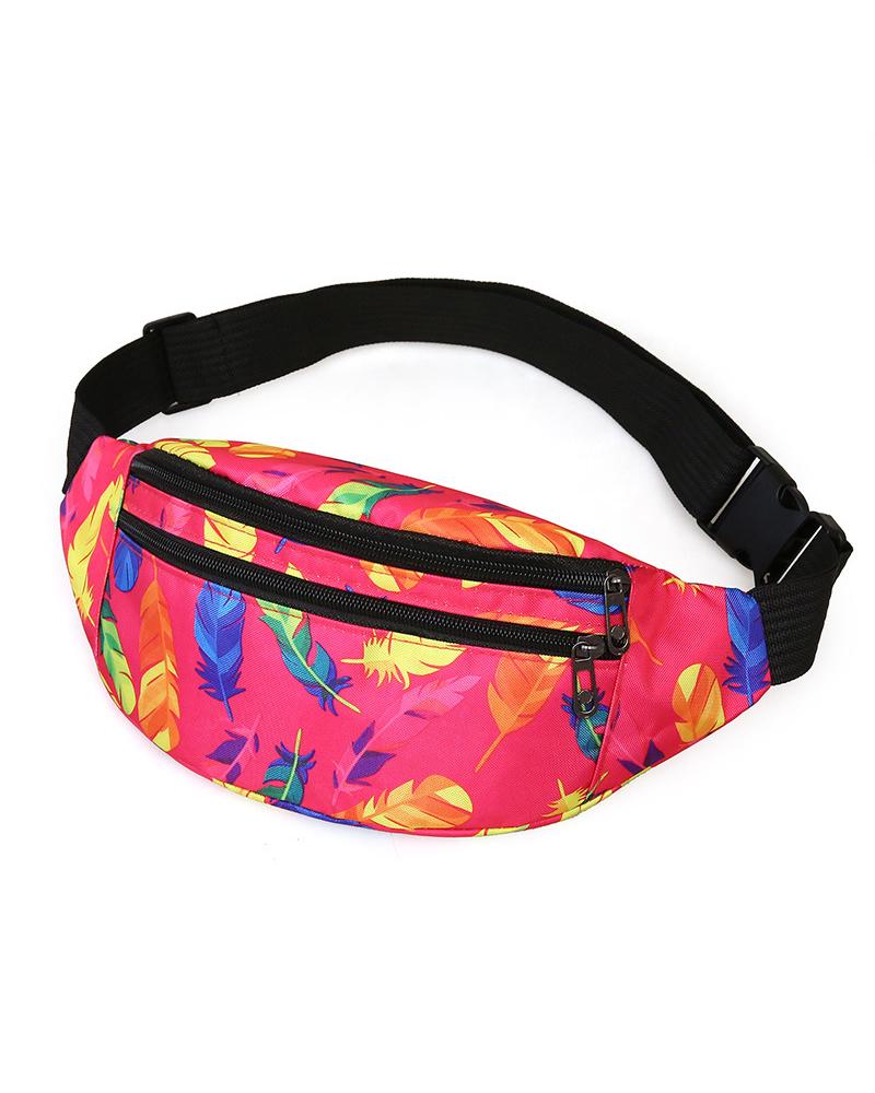 

Feather Print Zipper Design Phone Waist Fanny Pack, Style6