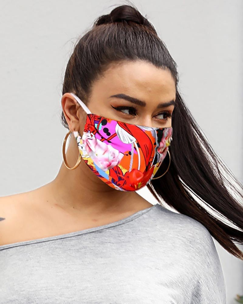 

Floral Print Breathable Mouth M .a. s. k Washable And Reusable, Red