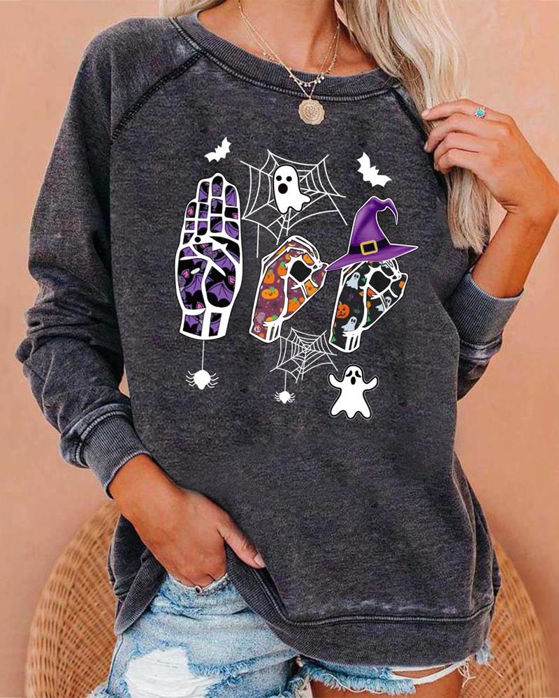 

Halloween Graphic Print Long Sleeve Top, Dark grey