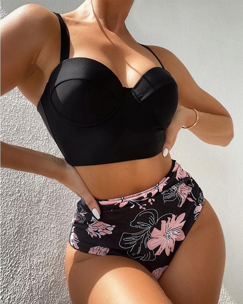 

Marble Print High Waist Halter Bikini Set, Style5