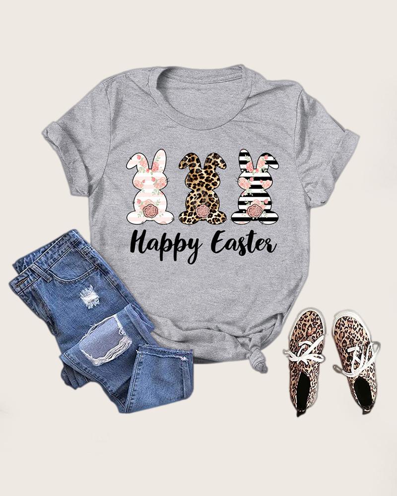 

Easter Bunny Letter Print Short Sleeve T-Shirt, Gray