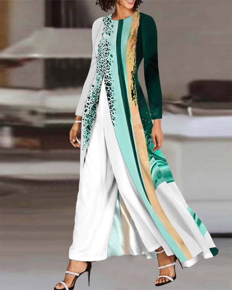 

Tie Dye Print Patchwork Asymmetrical Jumpsuit, Green