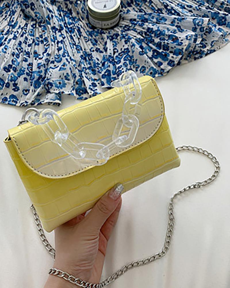 

Clear Strap Croc Embossed Crossbody Bag, Yellow
