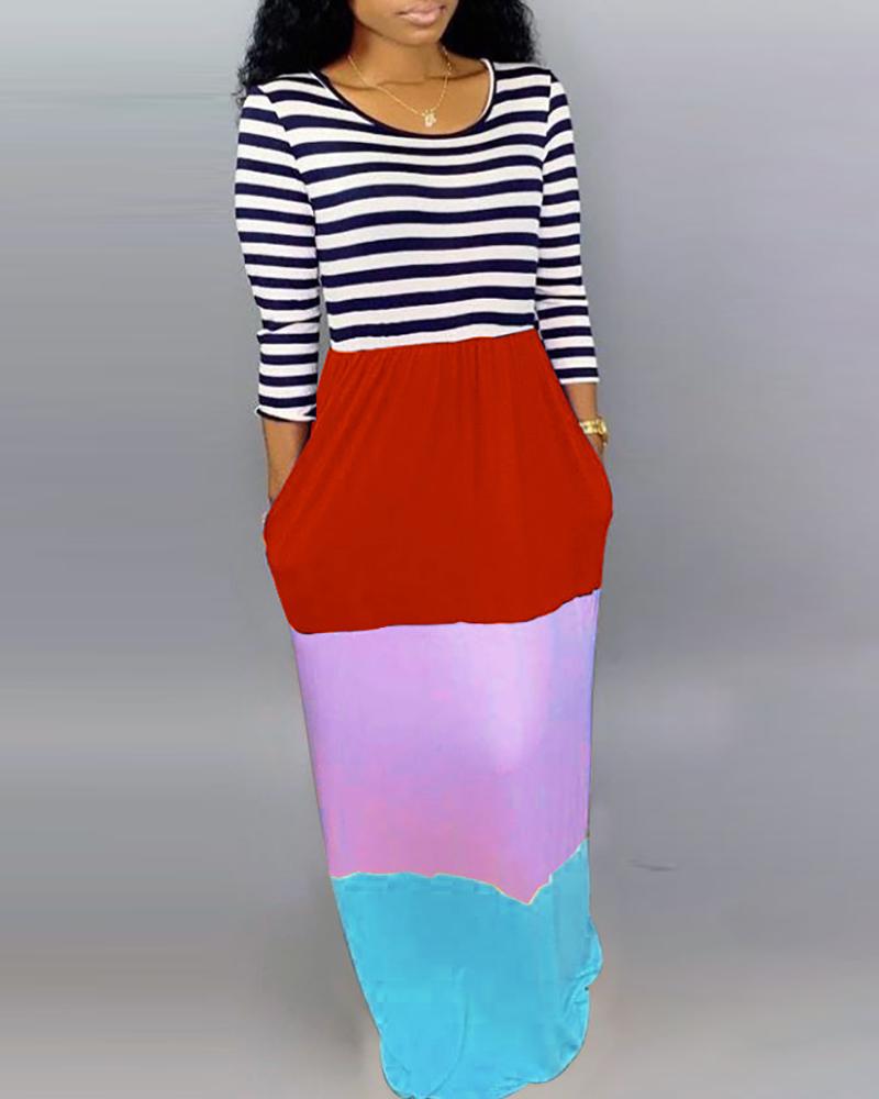 

Striped Color Block Insert Maxi Dress, Red