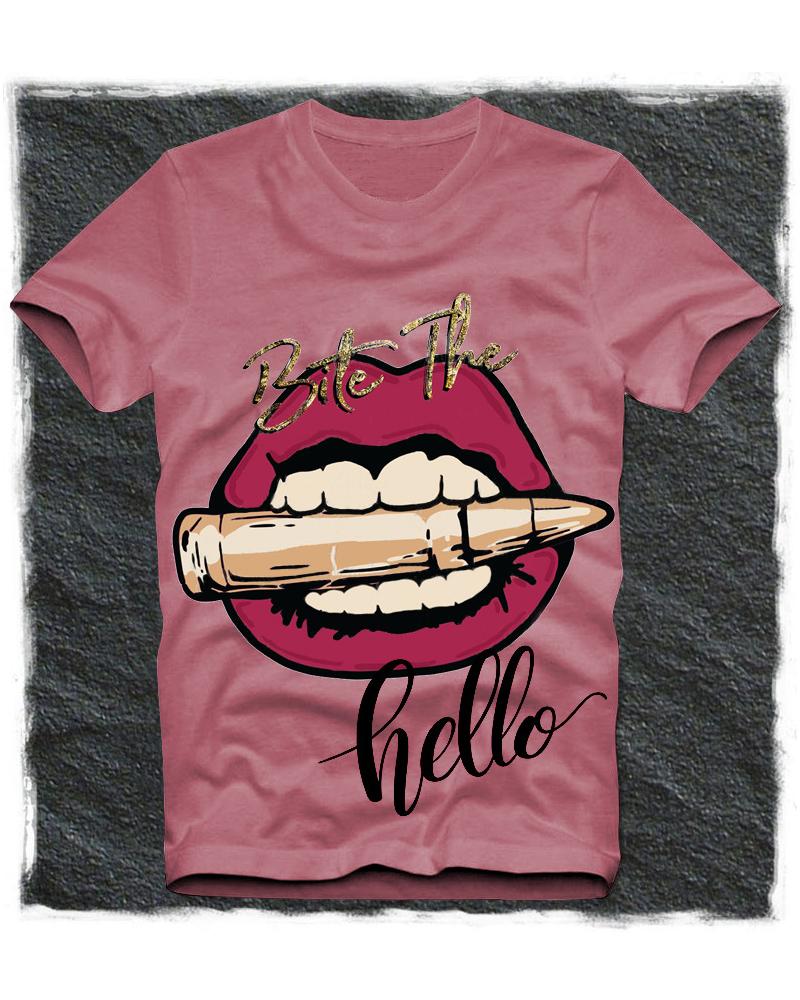 

Lip Cartoon Print Short Sleeve Loose T-shirts, Pink