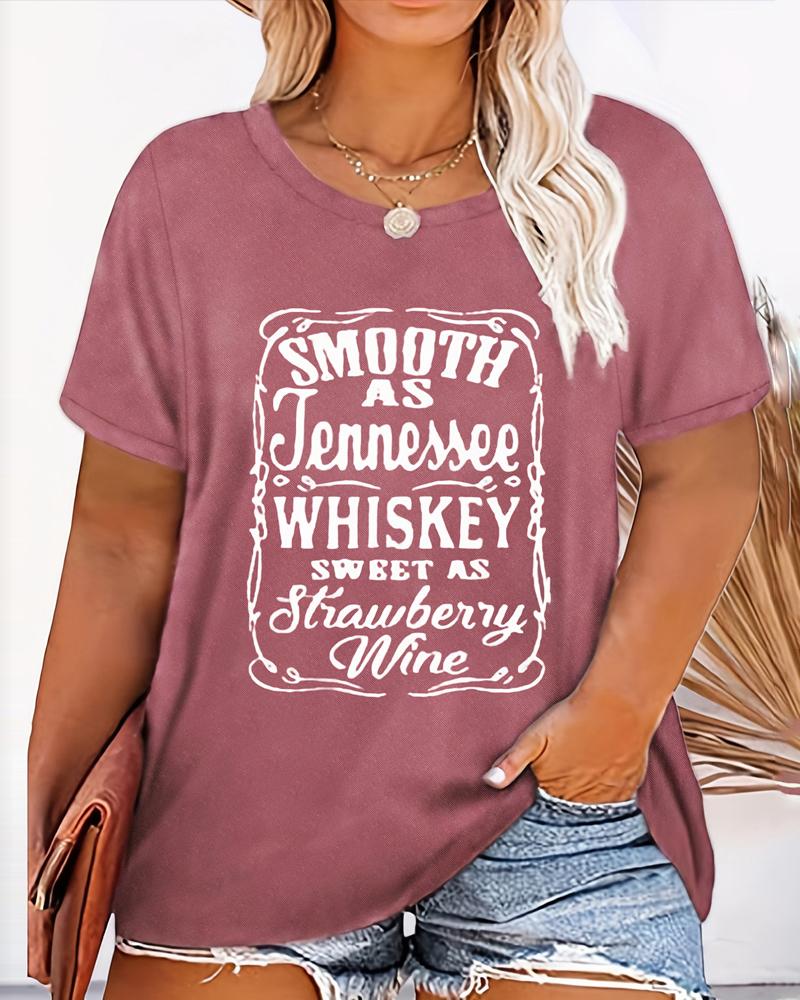 

Plus Size Whiskey Sweet As Strawberry Wine Print Casual T-shirt, Pink