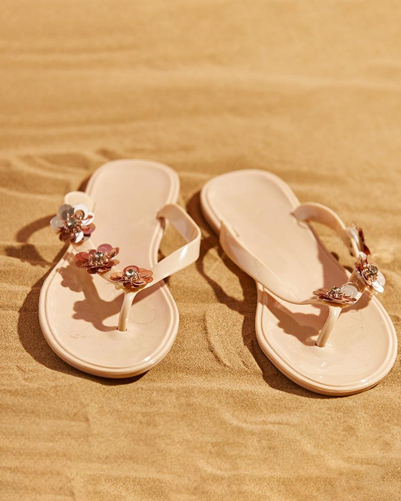 

Floral Pattern Clear Perspex Flip Flops, Apricot