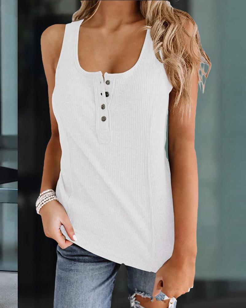 

Button Front Casual Tank Top, White