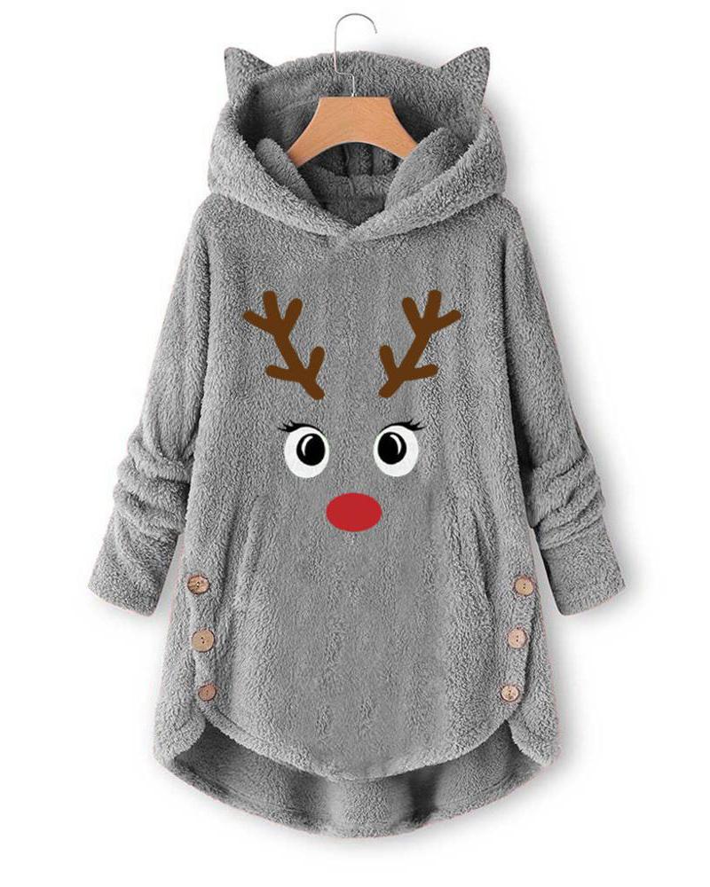 

Cartoon Print Teddy Hooded Coat, Gray