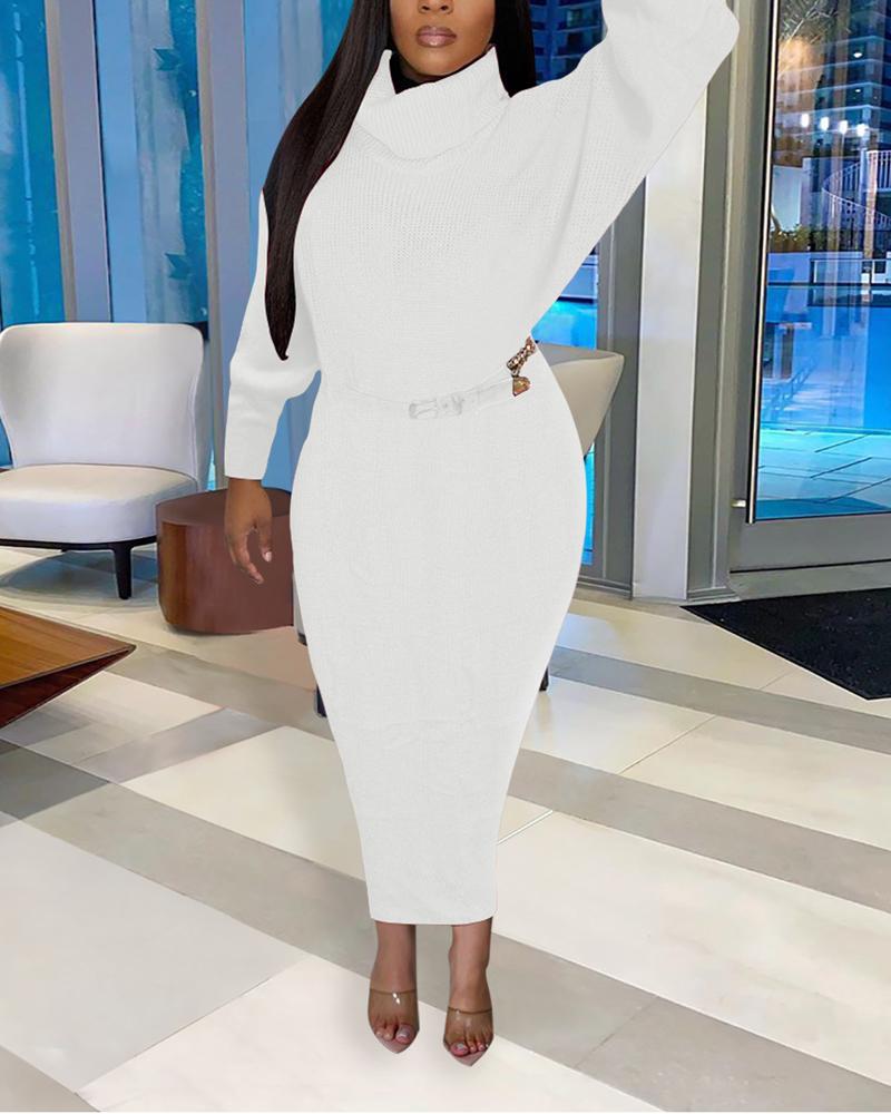 

Plus Size Turtleneck Long Sleeve Sweater Dress, White