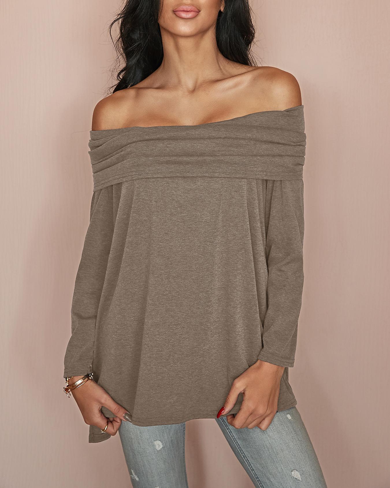 

Stylish Ruched Fold-over Casual Blouse, Khaki