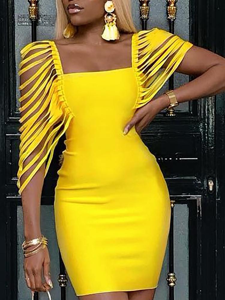 

Square Neck Tassel Embellished Bodycon Dress, Yellow