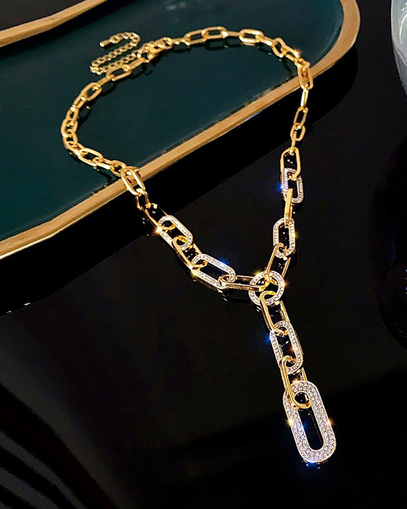 

1PCS Studded Decor Linked Chain Necklace, Gold