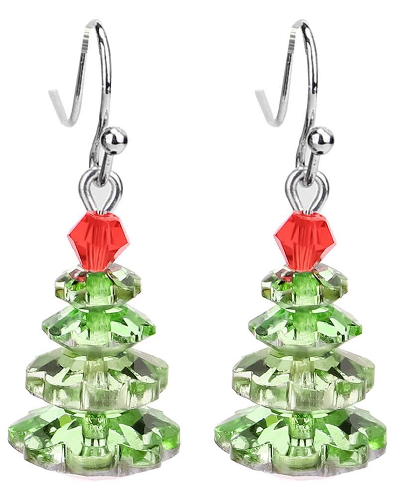 

1Pair Crystal Christmas Tree Drop Earrings, Green