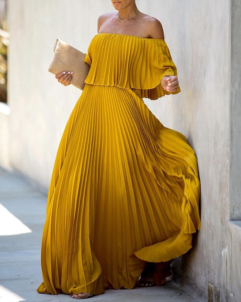 

Off Shoulder Pleating Maxi Dress, Yellow
