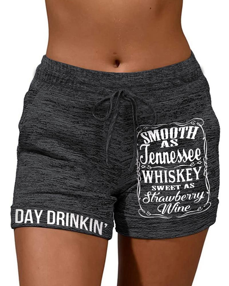 

Smooth As Tennessee Whiskey Sweet As Strawberry Wine Letter Print Drawstring Shorts, Dark grey