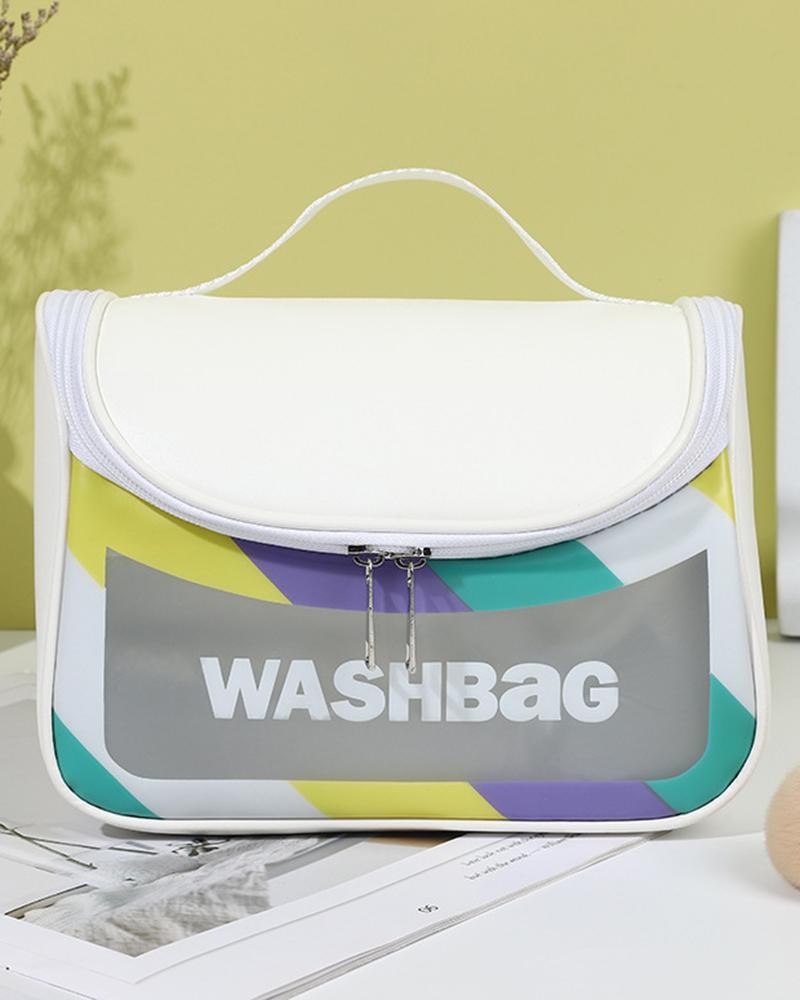 

Pastel Large Capacity Cosmetic Case Organizer Top Handle Makeup Toiletry Bag, White