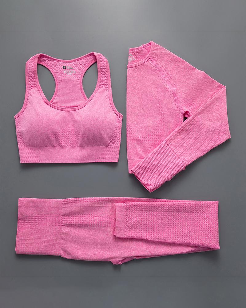 

Plain Skinny Sporty Three-piece Active Sets, Pink