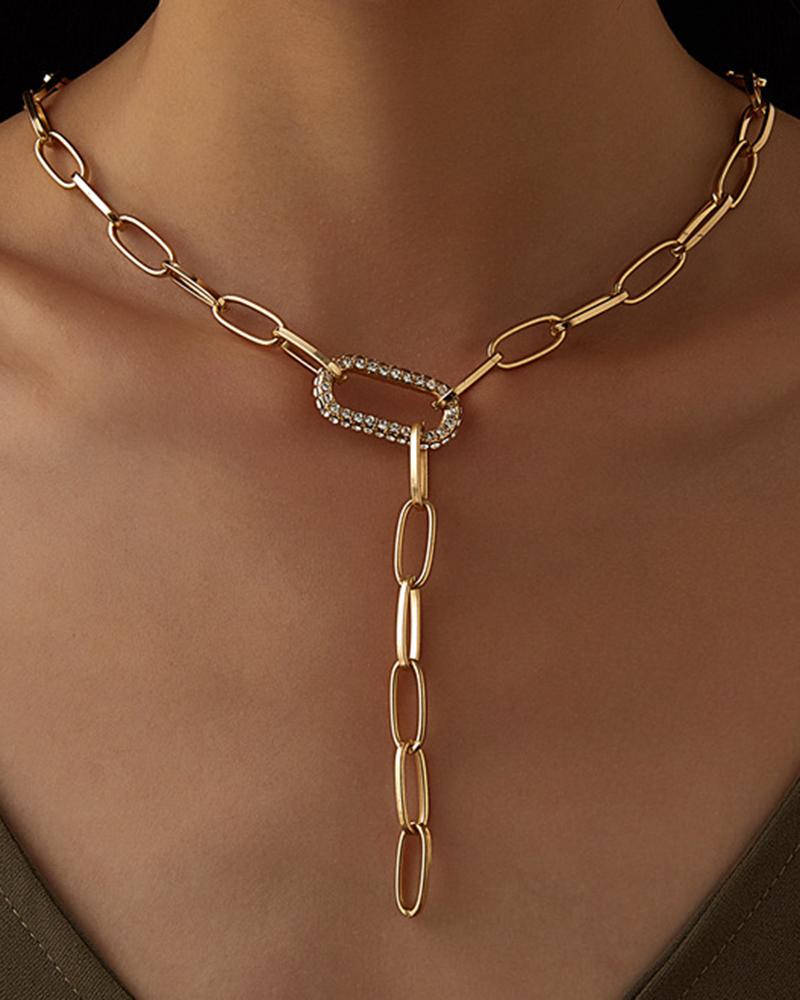

1pc Rhinestone Hollow Out Y Chain Necklace, Gold