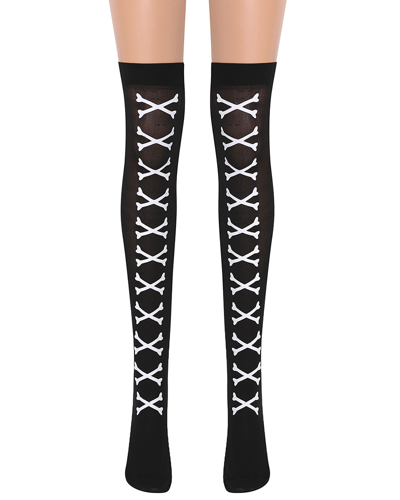 

Halloween Graphic Print Thigh High Stockings Over Knee Long Socks Cosplay Party Stage Decorations, White