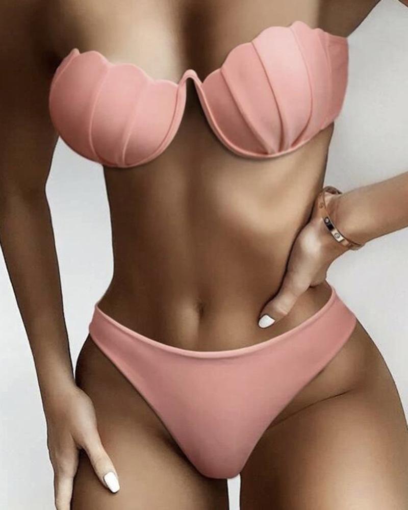 

Shell Design Sleeveless Bikini Set, Pink