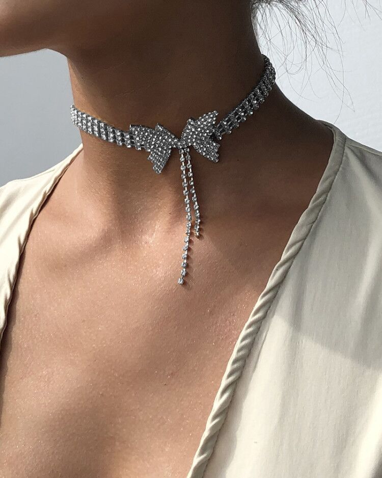 

Butterfly Pattern Studded Choker, Silver