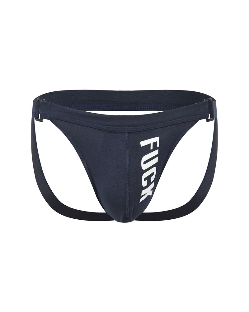 

Solid Letter Print Skinny Buckle Closure Panties, Dark blue