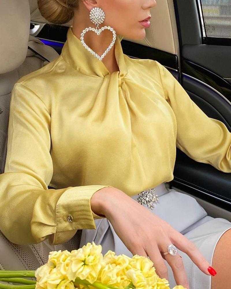 

Long Sleeve Twisted Satin Top, Yellow