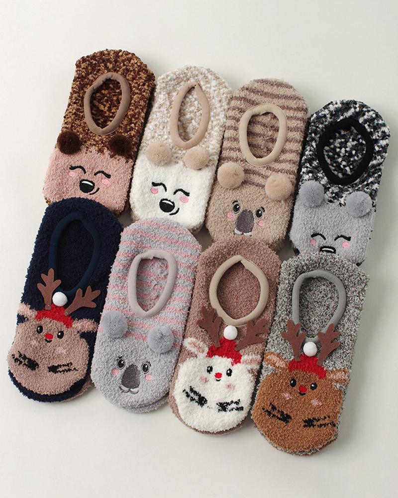 

1Pair Christmas Cartoon Animals Ankle Fuzzy Socks, Style1