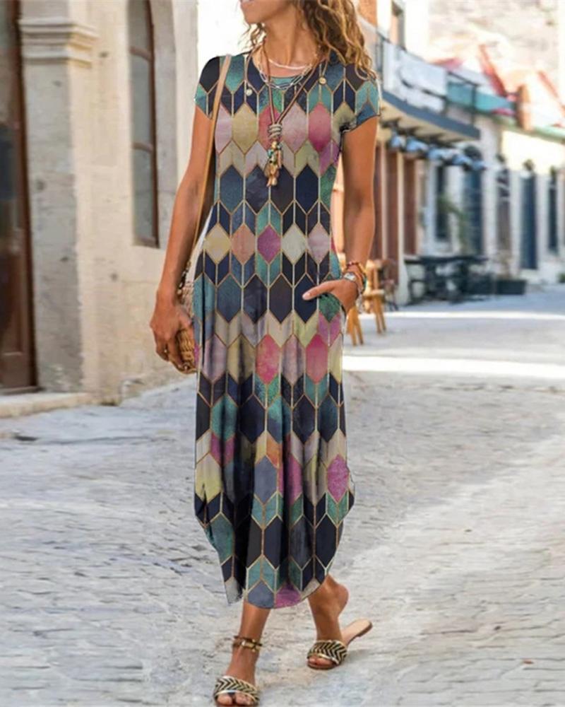 

Floral Print Short Sleeve Maxi Dress, Style3