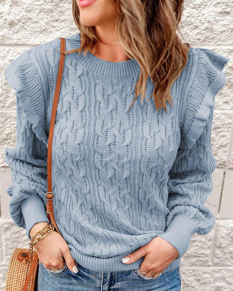 

Long Sleeve Cable Knit Sweater, Lighted blue