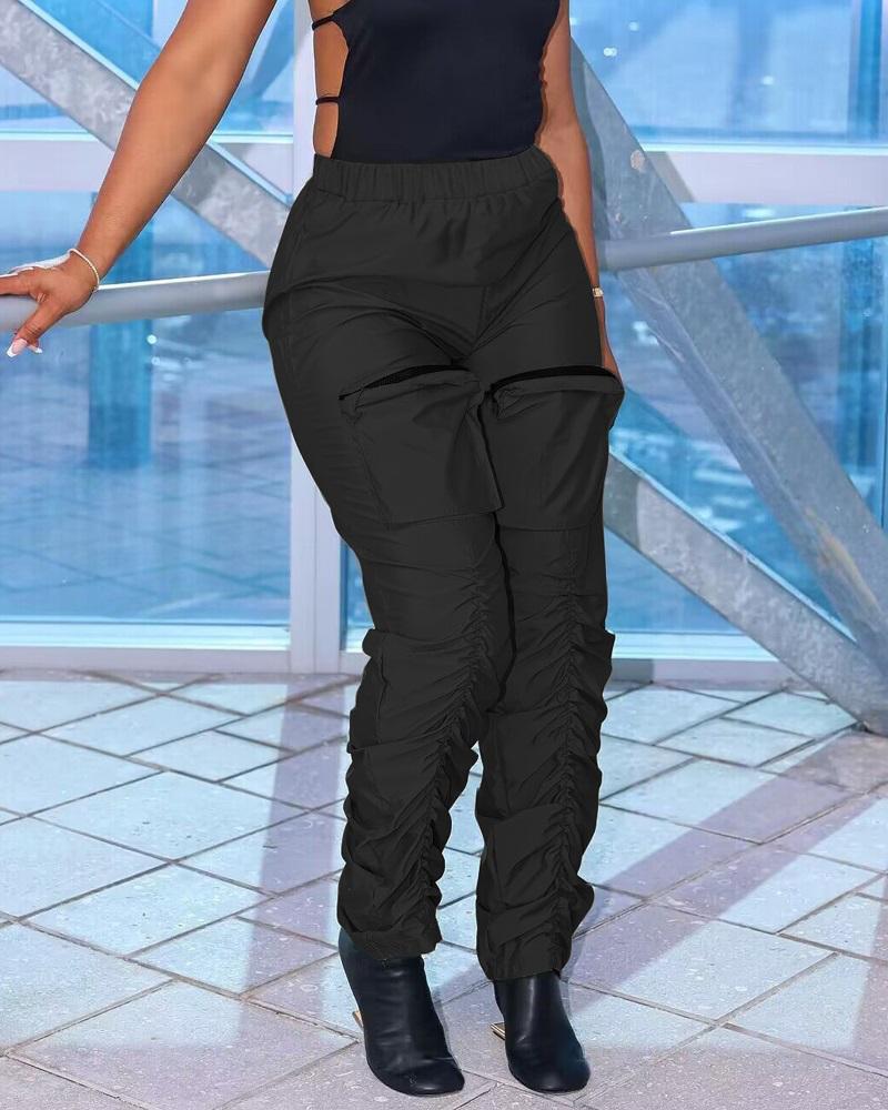 

High Waist Pocket Design Cargo Pants, Black