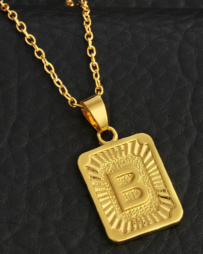 

1pc Letter Embossed Square Pendant Necklace, Style2