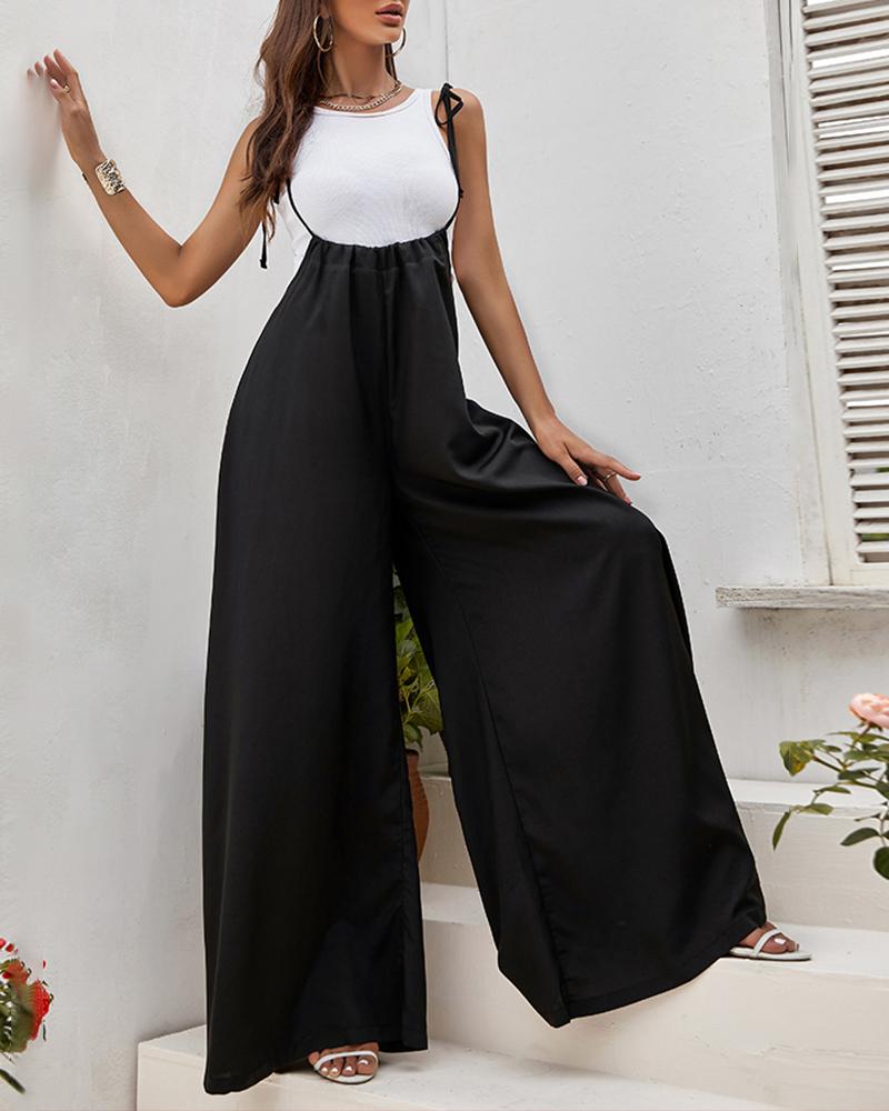 

Ruched Suspender Wide Leg Jumpsuit, Black