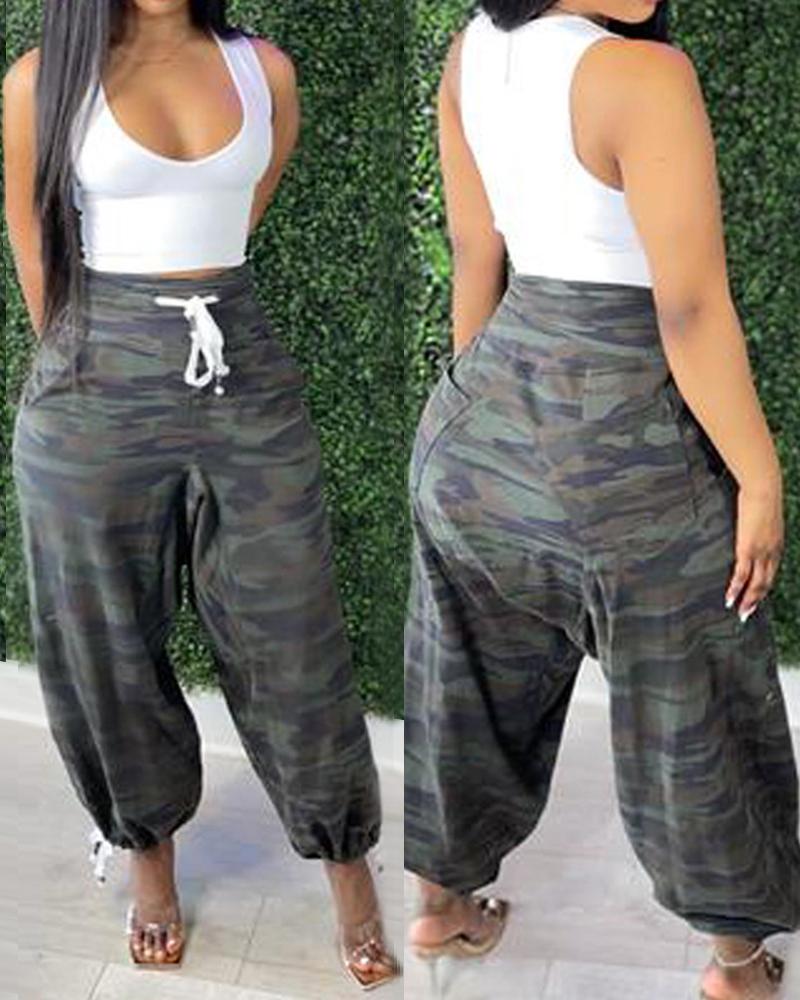 

Camouflage Patterns Print Loose High Waist Cargo Pants, Multicolor
