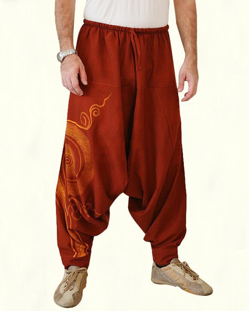 

Print Wide-leg Harem Pants, Red