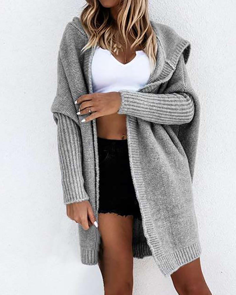 

Knit Hooded Long Sleeve Casual Cardigan, Gray