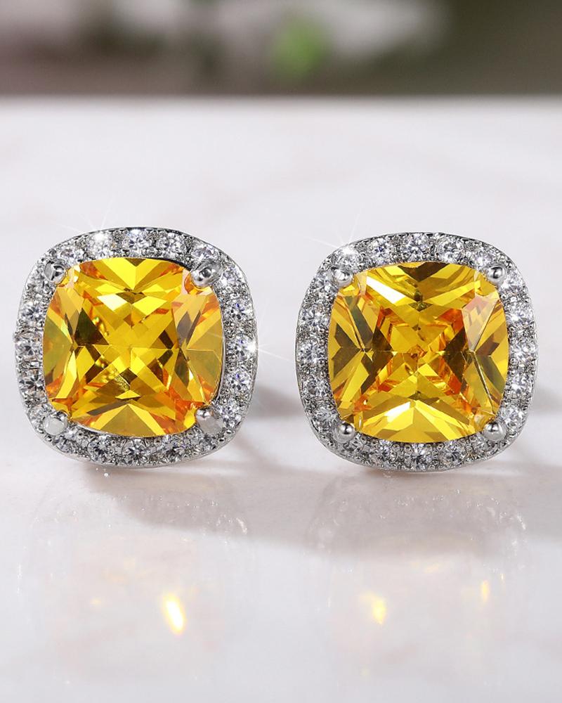 

1Pair Square Rhinestone Stu Earrings, Yellow