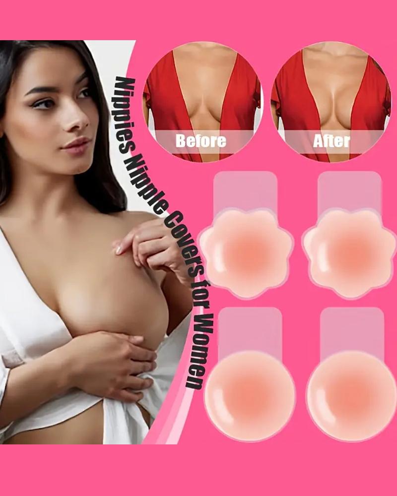 

1Pair Breast Lift Reusable Self-Adhesive Invisible Flower Round Silicone Nipple Covers, Style1