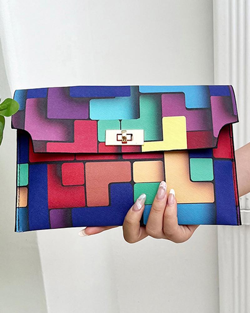 

Colorblock Twist Lock Envelop Flap Clutch Bag, Multicolor