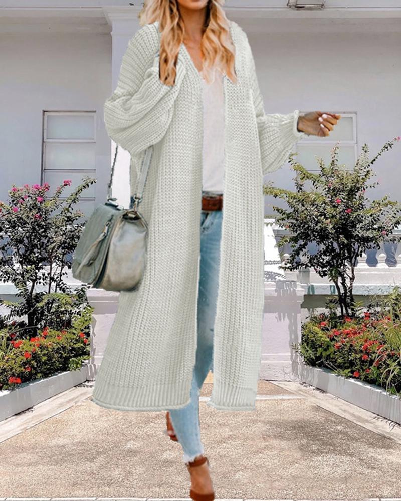 

Lantern Sleeve Open Front Chunky Knit Longline Cardigan, White