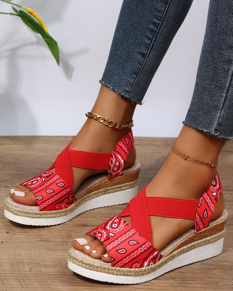 

Paisley Pattern Bandage Slingback Sandals, Red