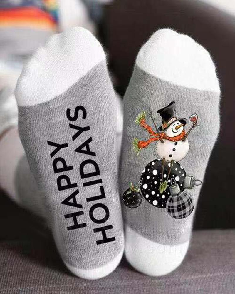 

1Pair Christmas Snowman Letter Print Socks, White