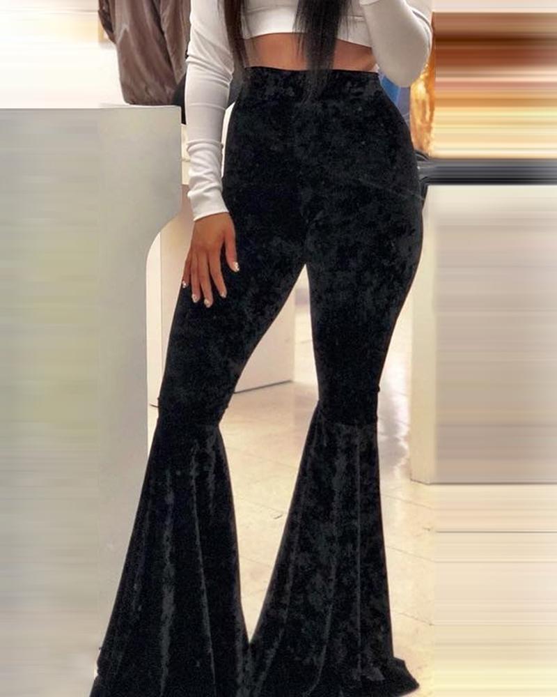 

Velvet High Waist Flared Pants, Black